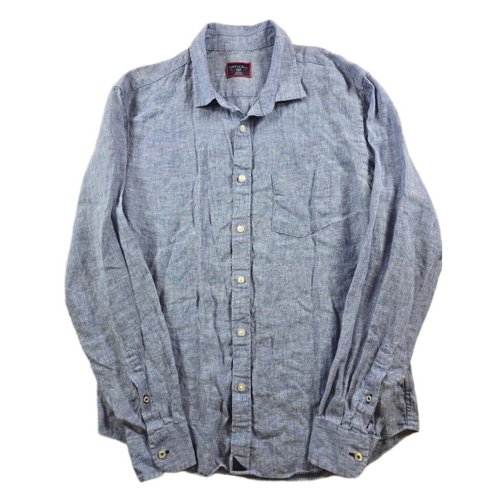 UNTUCKit 100% Linen Shirt Mens Large Blue Slim Fit Button Down Long Sleeve